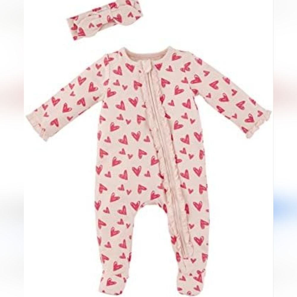 🔥clearance🔥Mudpie heart cotton footie with headband